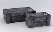 S/2 JARD,RECT RODIN BOIS GRIS L28 (30.5X16X11 - 21X10X11)