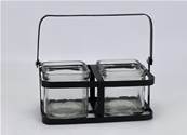 "DOUBLE POT CARRE 08*08 
SUR SUPPORT RECT FER NOIR"